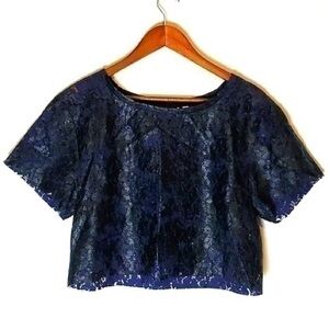 Leith Lace Crop Top Tee Size Large